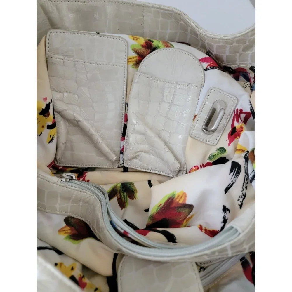 CHI By Carlos Falchi Croc Embossed Beige Leather Hobo Shoulder Bag w/ Dustbag - Picture 5 of 11